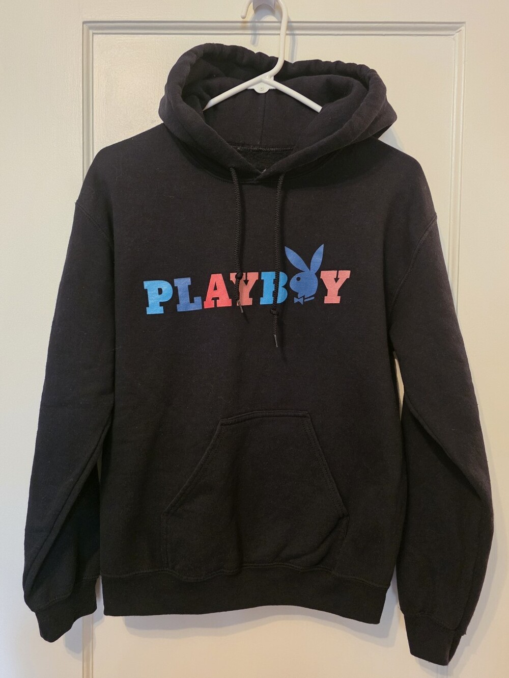 Playboy Hoodie Sweatshirt Small Black Colorblock Bunny Logo Sleeve Print